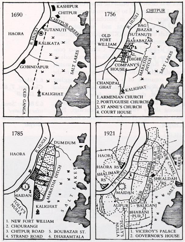 Figure 15: Four Stages in the Growth of Calcutta (Source: P 12, Chaudhuri, Sukanta. ed., Calcutta: The Living City, Calcutta: Oxford University Press, 1990.