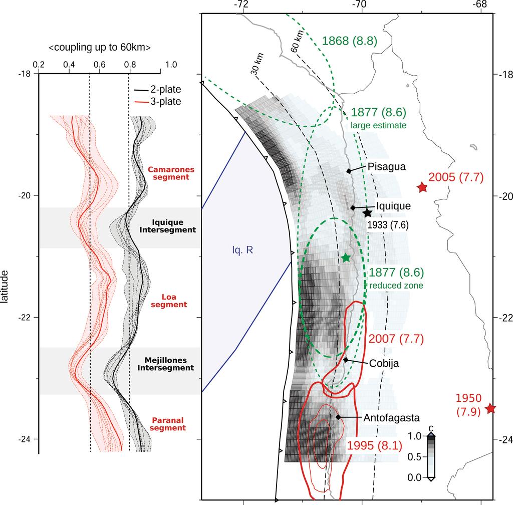 Revisiting the North Chile seismic gap segmentation 7 to almost 40 km depth.