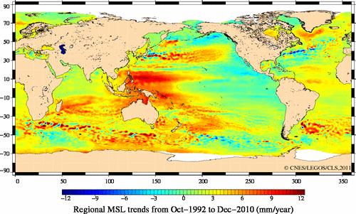 Spatial variability of 20 year sea level trend How
