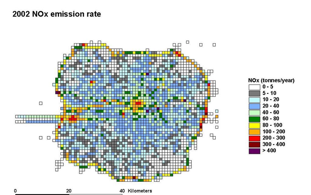 Grid sources from London Atmospheric Emissions Inventory Explicitly modelled road