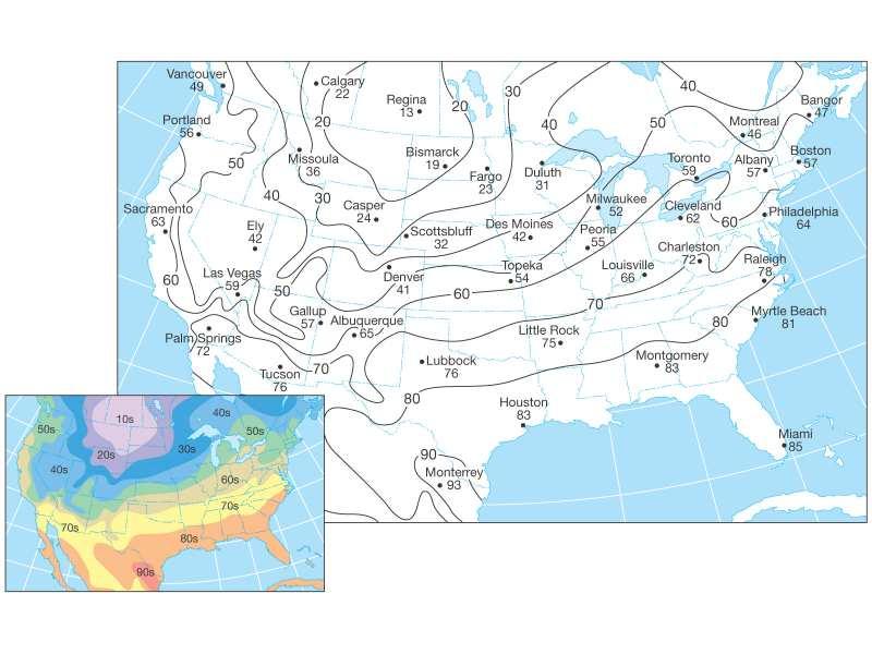Isotherms = lines that connect points on a map that have the same temperature Temperature Gradient = temperature change per unit distance II.