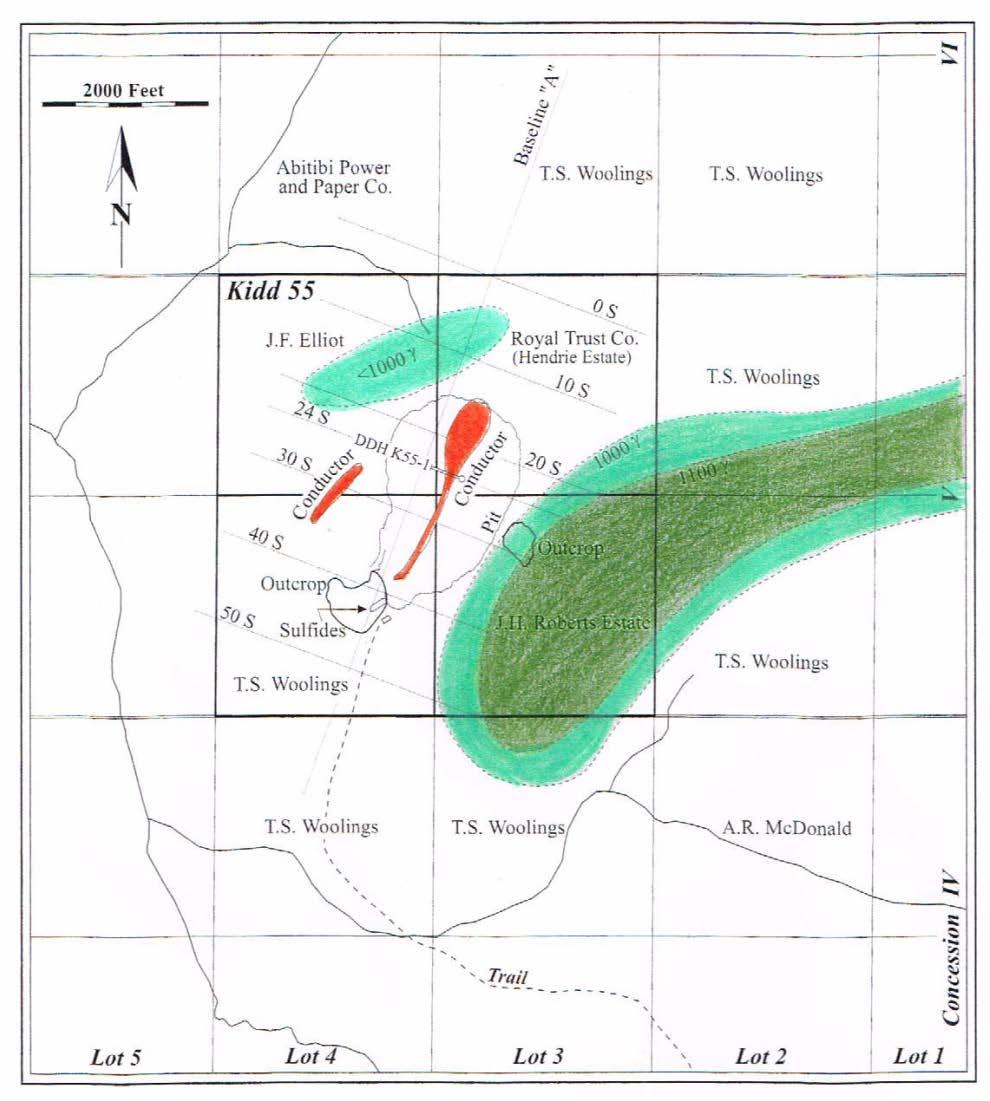 KIDD CREEK DISCOVERY HOLE EM CONDUCTORS & MAG ANOMALY EM Conductors Magnetic Anomalies Discovery Hole K 55-1 For 50 years, Kidd operations has provided the world with a significant supply of copper,