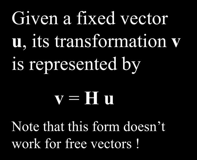 Interpreting the HT used to locate a vector in the base frame Given a fixed vector u, its transformation v
