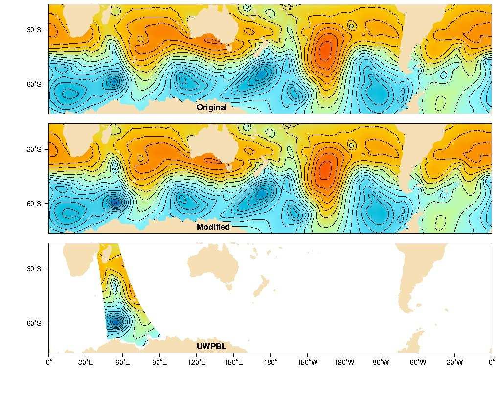 scales. This is done separately for ECMWF and QuikScat and a merged SLP field can then be reconstructed by adding both contributions for the desired space variability scales.