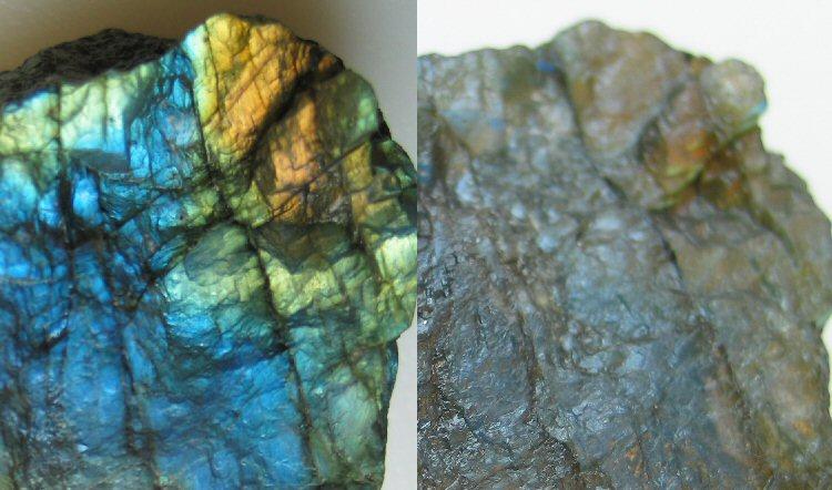 Tektosilicate Minerals (Plagioclase Group) Labradorite (Spectrolite) [An 50-70 ] Crystal: Triclinic Pt. Group: 1 Habit: granular, blocky striated) SG: 2.