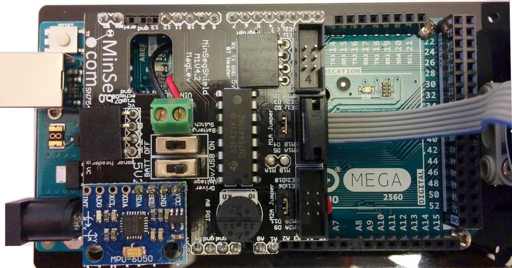 Figure 3.2: The accelerometer and gyro are placed on the blue board (MPU 6050) on the bottom left of the figure.
