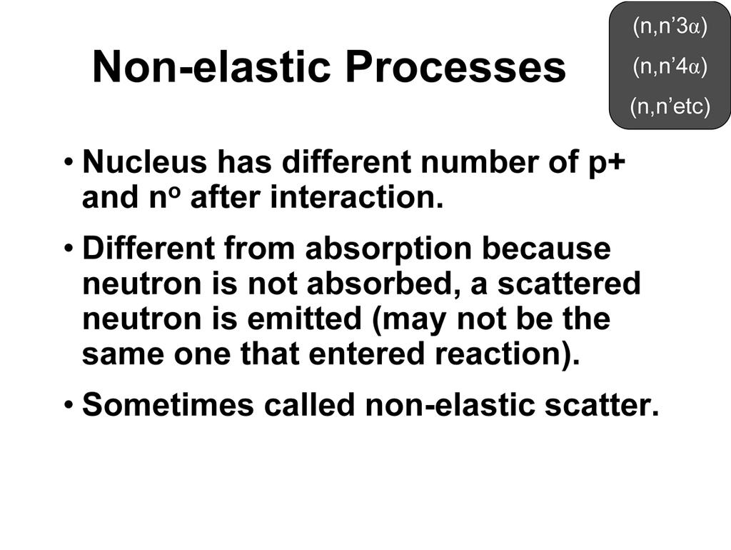 That is, after the interaction, the target nucleus has a different number of protons and neutrons from what it had before the interaction.
