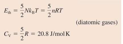 Internal Energy of Monatomic and Diatomic Gases The thermal energy of a monatomic gas of N atoms is A diatomic gas has more