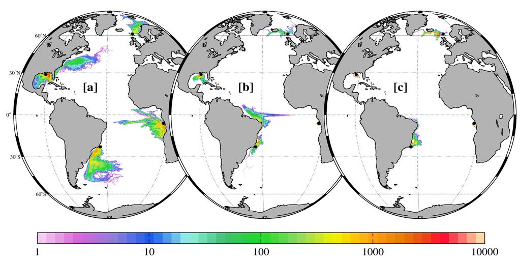 Interannual probabilistic footprints Gulf of Mexico 10m 500m 1000m Faroe-Shetland