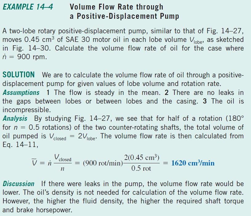 For a given rotation rate n (rpm) of the pump shaft, we can easily calculate the volume
