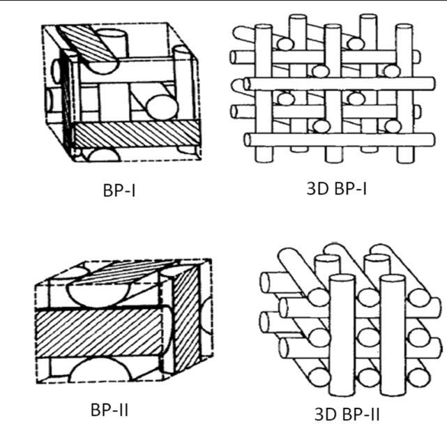 BP-I and BP-II exhibit three-dimensional periodic structures in the director field as shown in Figure 1.3. They have body-centered and simple cubic symmetry, respectively.