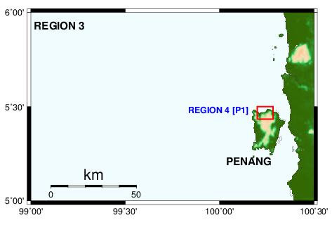 Figure. Location and boundary for computational region 3 for Penang. Figure 3. Location and boundary for computational region 3 for Langkawi.