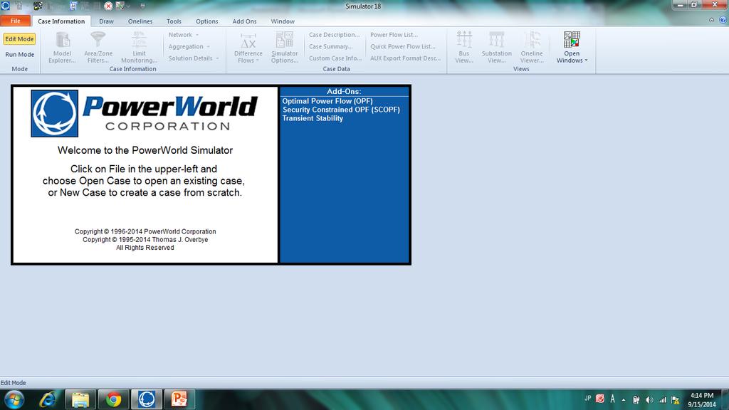 PowerWorld Simulator and Click the file menu to