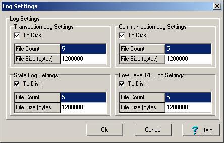 Log files can be saved to individual files automatically by selecting Options Log File Settings from the LogTool menu and selecting To Disk for the appropriate log.