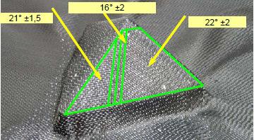 account. There is no wrinkle and the computed shear angles are very large. They reach 70. Figure c and d show the computed deformed shape when all the rigidities are considered in equation.