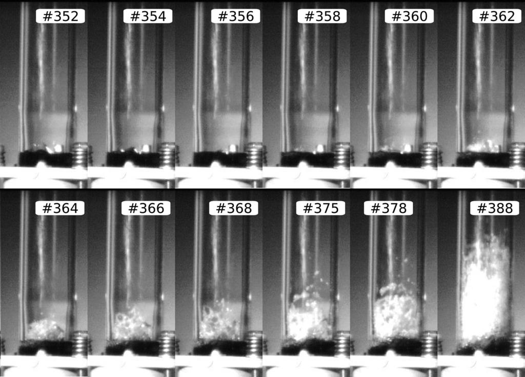 Figure 6. Frames from the high-speed camera movie for experiment J3, recorded at 500 frames/s.