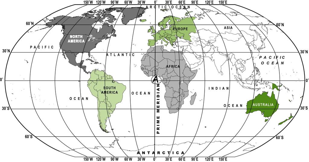 Part 5 - Plot the Location (8 pts.) On the world map below, locate each set of latitude and longitude coordinates.