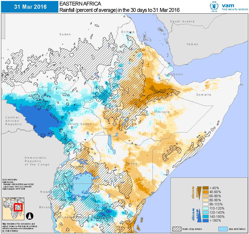 March 2016 March 2016 rainfall as a percentage of the 20-year average (left). Brown shades for drier than average, blue shades for wetter than average conditions.