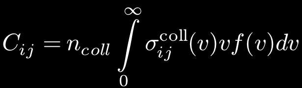 target atom rate of collisions = flux of colliding particles relative to atom/ion (n coll v) cross