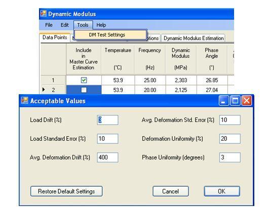 Fig. 11. Data Quality Indicators Threshold Values Settings in HMA AT.