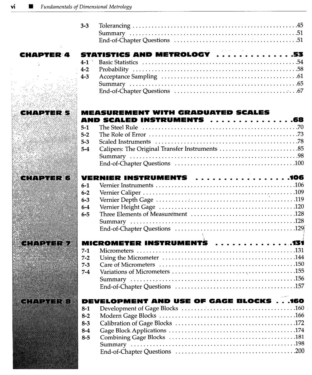 VI Fundamentals of Dimensional Metrology 3-3 Tolerancing 45 Summary 51 End-of-Chapter Questions 51 CHAPTER 4 STATISTICS AND METROLOGY 4-1 * Basic Statistics 54 4-2 Probability 58 4-3 Acceptance
