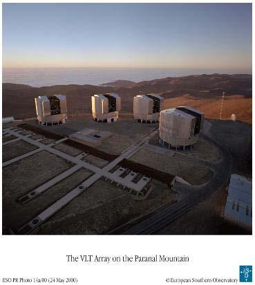 The European Southern Observatory has recently completed the Very Large Telescope project, with 4 large (8 m) telescopes and 3