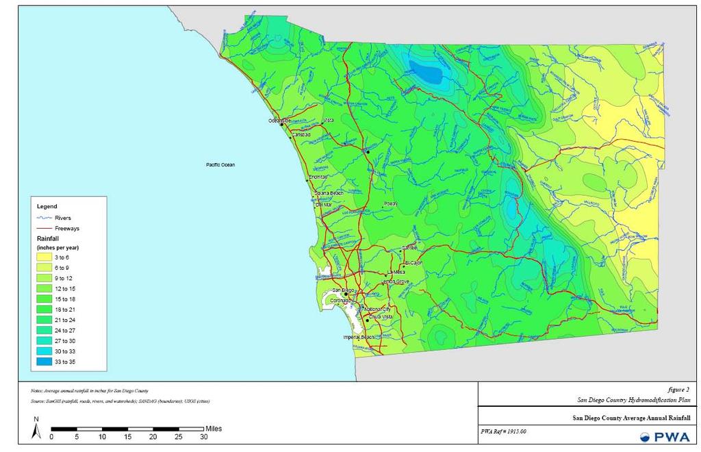Figure 2. Rainfall distribution in San Diego County 4.