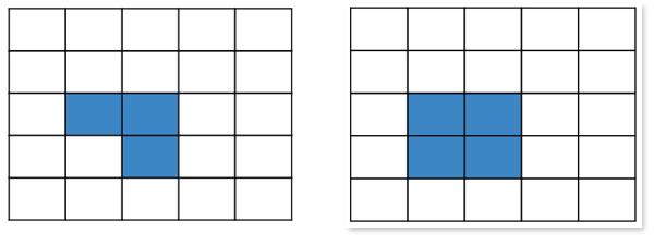 t = 0 t = 1 t = 0 t = 1 We see two patterns (out of other various patterns) which are predecessors of the block configuration on the left hand side.