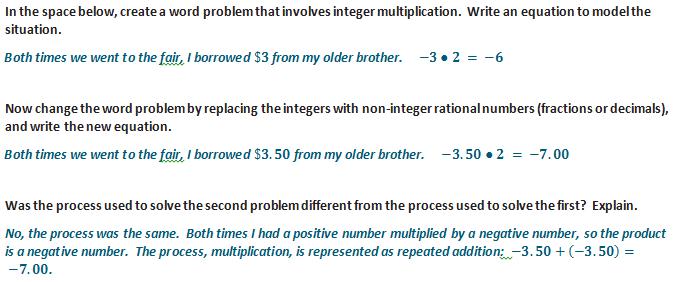 7 NS 3 A. Apply and extend previous understandings of operations with fractions to add, subtract, multiply, and divide rational numbers.