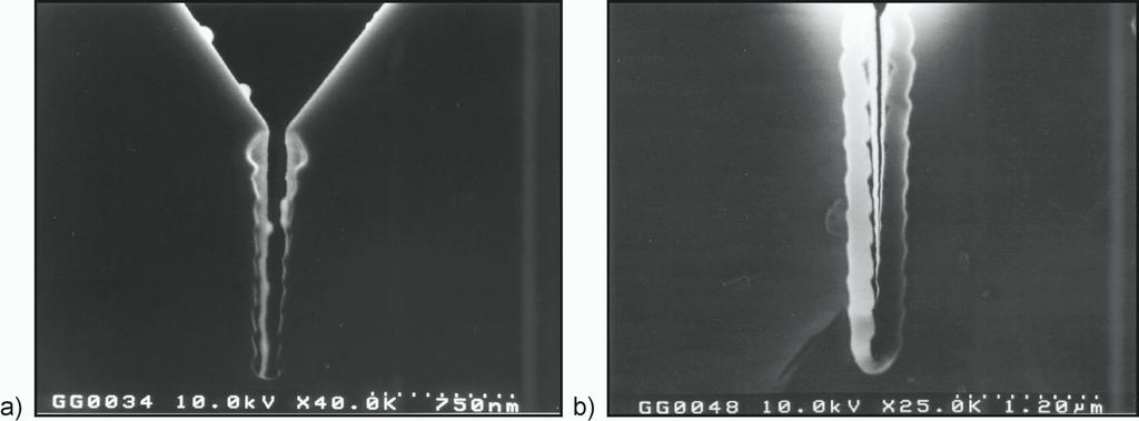 48 CHAPTER 4 NOVEL TECHNIQUE FOR FABRICATION OF SUB-100 NM STRUCTURES Figure 4.7. SEM image of a 1.8 µm deep trench obtained by ICP etching using the structure from Fig. 4.6 b) as a mask.