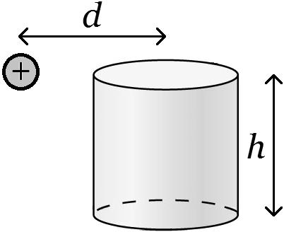 5. (5 points) A positively charged particle lies in the plane of a cylindrical surface s top, a distance d from the axis, as shown. The cylinder has height h.
