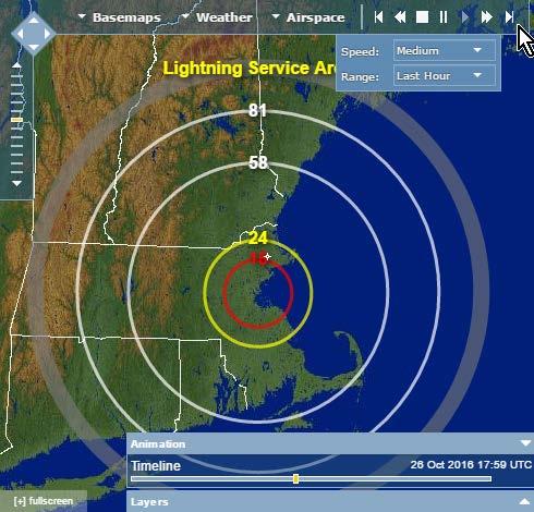 THE WEATHER COMPANY WSI Hubcast 39 Figure 30 Animating radar on the map To animate radar 1. Select Weather > Radar > NOWrad from the map toolbar to display the radar data on the map. 2.