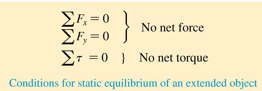 Torque and Static Equilibrium There are two conditions for static equilibrium on an extended