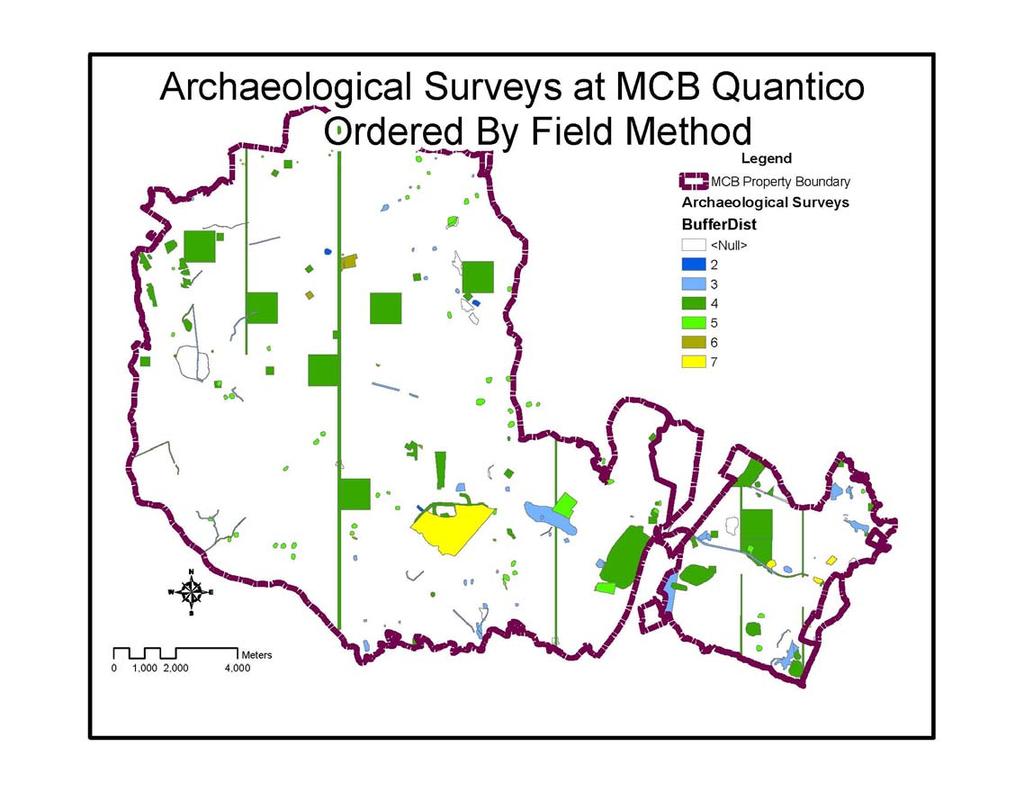 Detailed information on archaeological surveys, including field methods and report references are stored in the attributes table.