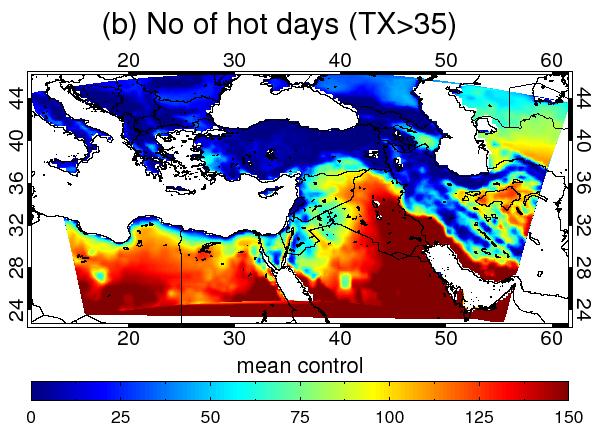 The number of warm days is found to increase in particular in N-EMME by 50-60 additional days/year by the end of the 21st century.