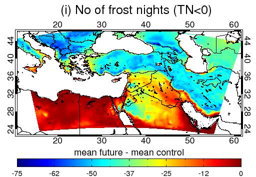 The number of frost days is found to decline within a range of 1-2 months of fewer frost days/year (in high-latitude continental