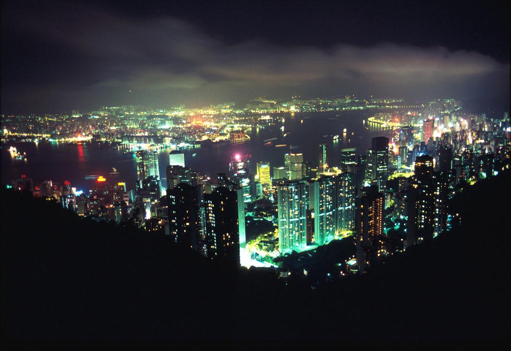 Hong Kong skyline at night One of the world s largest & most densely populated cities (app.