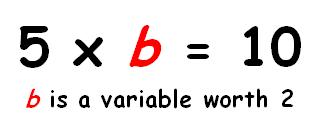 variable variable variable 5 x b = 10 b is a