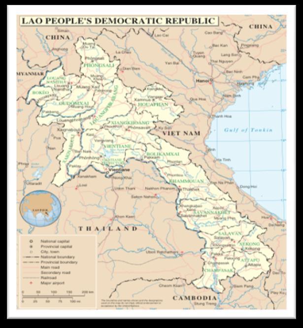 La Peple s Demcratic Republic (La PDR) Landlcked cuntry with an area: 236,800 km 2 (Water 2%) Estimated ppulatin f 5,800,000 (2007) & density f 24/km 2 75% f peple live in rural areas Religin: