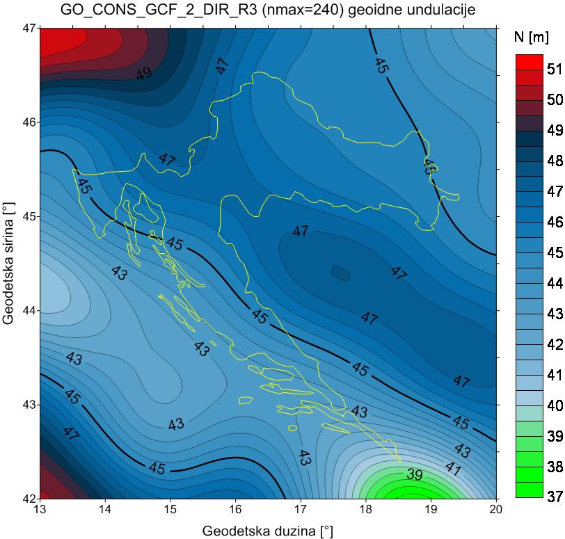 5.6.3 Geoidne undulacije iz globanih geopotencijalnih modela za područje RH Na slikama5.9 5.