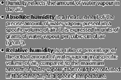 Absolute humidity is a measurement of the precise amount of water vapour present in a specific volume of air.