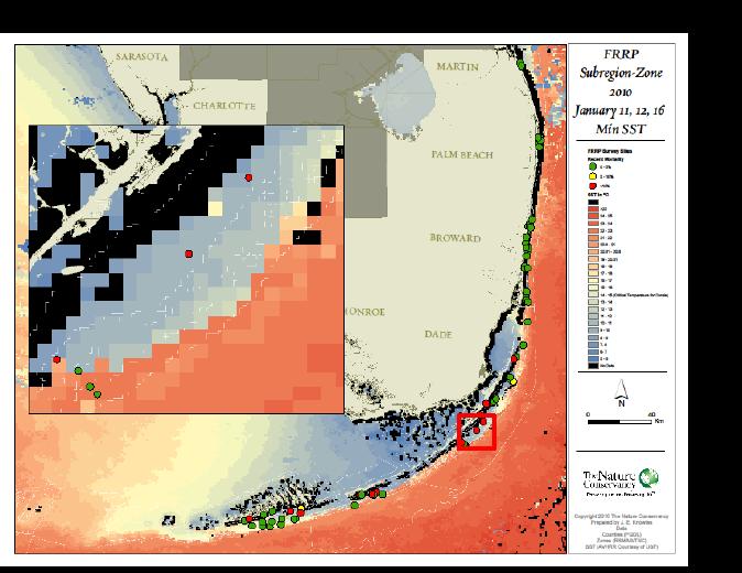 Florida Reef Tract SST between 10º C 21º C Critical