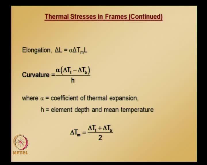 (Refer Slide Time: 04:39) The elongation is assumed to be proportional to mean temperature change while curvature is result of difference in temperature change at the top and at the bottom.
