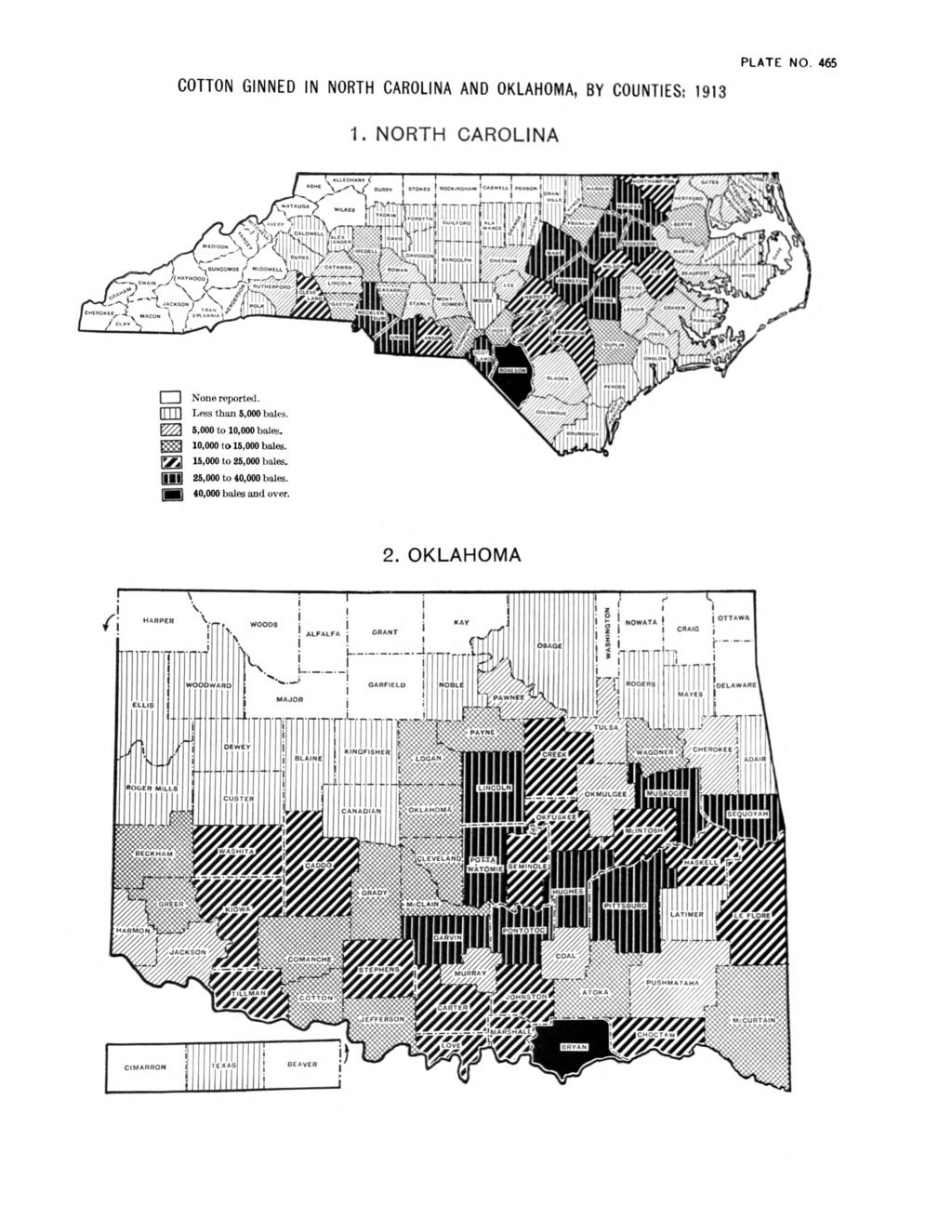 PLATE NO. 465 COTTON GINNED IN NORTH CAROLINA AND OKLAHOMA, BY COUNTIES: 1913 1. NORTH CAROLINA n None reported. r r m Less than 5,000 bales.