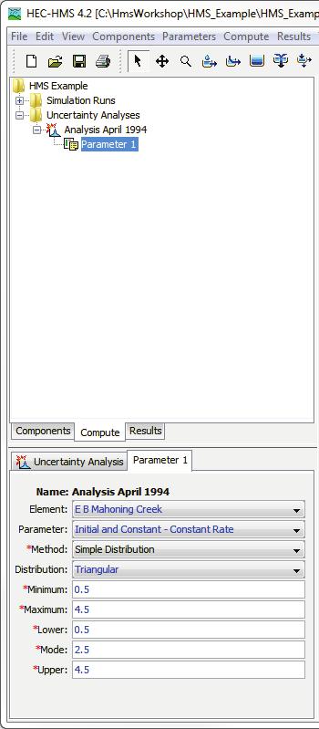 Figure 24. Configuring the first uncertainty parameter. 8.4. Add two additional parameters to the Uncertainty Analysis (Right-click Analysis April 1994 and select Add Parameter).