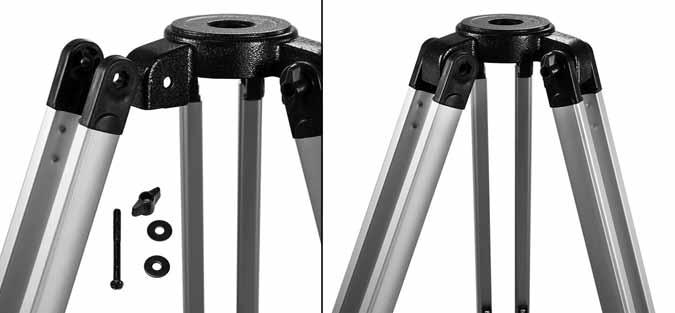 Attach the Tripod Leg x 3 to Accessory Tray with the 3 screws. Screw is shown in the picture on the left.