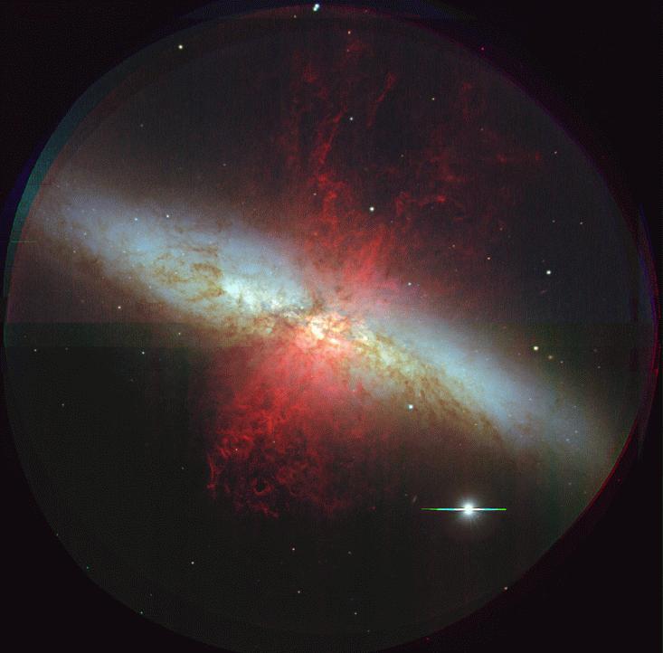 Feedback/Outflows M82: Nearby starburst galaxy Red is Hα emission from ionized gas above the plane of the galaxy.
