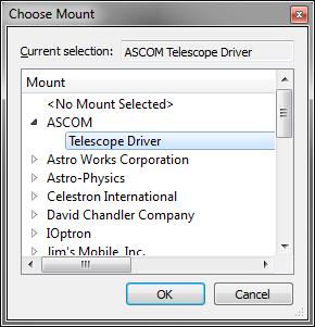5. Expand the "ASCOM" category, select "Telescope Driver", and click "OK". 6.