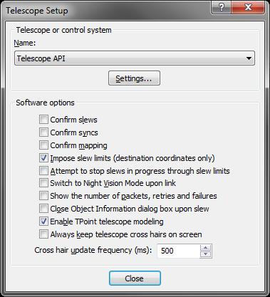 4. Select "Telescope API" from the menu of