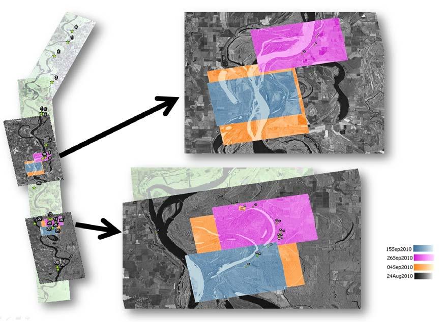 Figure 2: TerraSAR-X radar backscatter in both HH and VV polarizations were acquired on four successive cycles in 2010.